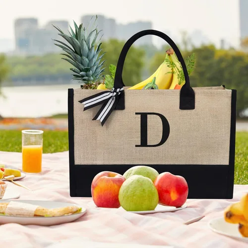 Vista 485 de TOPDesign Personalized Initial Canvas Beach Bag, Monogrammed Gift Tote Bag for Women