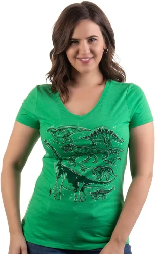Vista 3 de Dinosaur Species Camiseta con cuello en V para fiesta de cumpleaños de Dino Mom para mujer