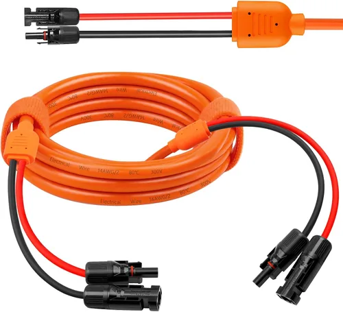 Vista 10 de Cable de extensión solar de calibre 14 de 10 pies, cable de panel solar de 10 AWG con conectores hembra y macho, cables solares principales rojos