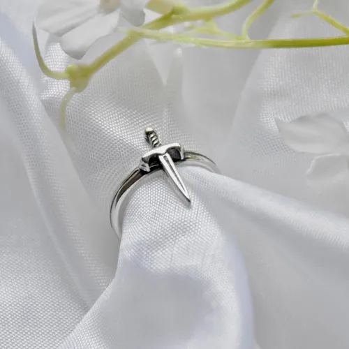Vista 2 de Anillo de espada de plata de ley 925, banda de daga, ajuste abierto, joyería unisex