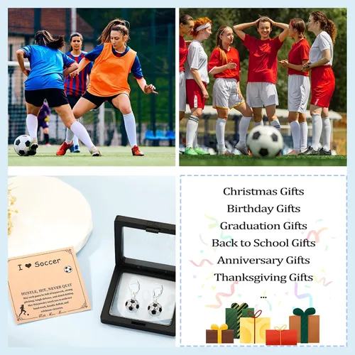 Vista 6 de Pendientes deportivos de voleibol, fútbol, baloncesto, tenis, para mujer, hipoalergénicos, regalos de joyería para fanáticos del deporte, regalo