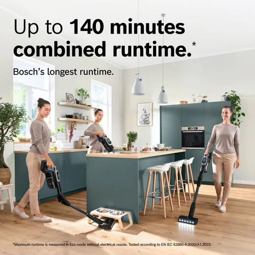 Vista 8 de Bosch Unlimited 10 - Aspiradora inalámbrica con 2 baterías incluidas, hasta 140 minutos en total, tubo flexible, cargador rápido, pelo de mascotas