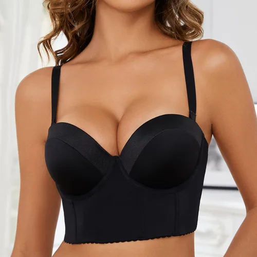 Vista 3 de SEA BBOT Sujetador sin tirantes antideslizante con espalda baja para mujer, brasier con efecto push up multisentido
