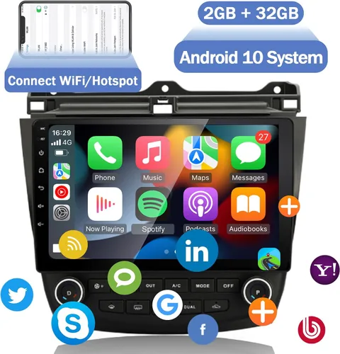 Vista 2 de Radio de coche Android para Honda Accord 7ª 2003 2004 2005 2006 2007, estéreo de coche integrado Carplay y Android Auto, con navegación GPS, WiFi