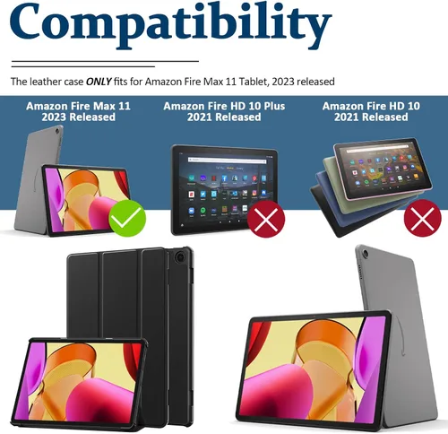 Vista 2 de Miimall Compatible con Fire Max 11 Tablet Case 2023, cubierta trasera ultradelgada y delgada, triple atril, de piel lisa, a prueba de golpes, funda