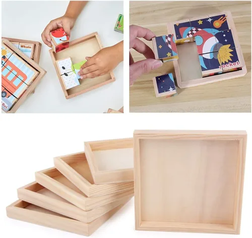 Vista 5 de Paquete de 6 bandejas de madera pequeña sin terminar para proyectos de manualidades, bandejas de madera de bricolaje, tableros de lienzo de madera