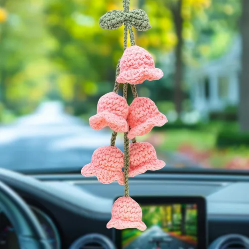 Vista 16 de Accesorios para colgar espejos de automóvil, colgante de flor de lirio tejido hecho a mano, bonita decoración colgante de ganchillo para espejo