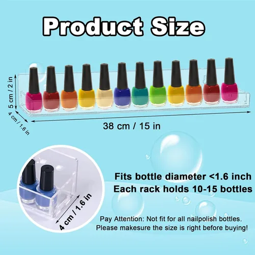 Vista 2 de Paquete de 6 estantes de esmalte de uñas, estante organizador montado en la pared con inserciones de extremo antideslizantes extraíbles, soporte