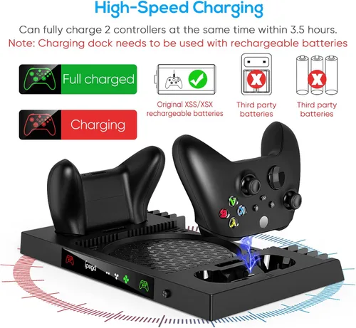 Vista 2 de Upgraded Vertical Cooling Stand for Xbox Series X with Controller Charger Station Dock, Dual Suction Cooler Fan System Stand Accessories with 8 Game
