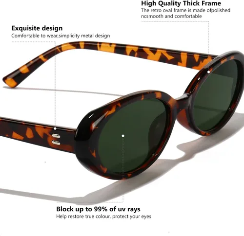 Vista 5 de Lentes de sol ovalados para mujeres y hombres, a la moda, pequeños de los años 90, UV400
