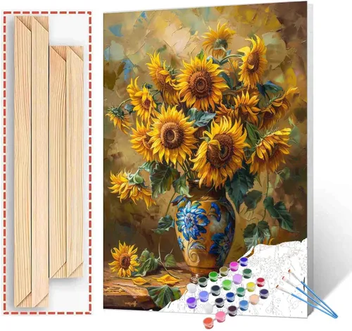 Vista 32 de Tucocoo Pintura de girasoles para ventana por números para adultos, kits de pintura al óleo digital sobre lienzo con pinceles y pigmento acrílico