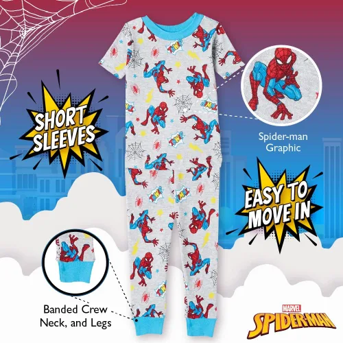 Vista 4 de Marvel Boys Avengers Black Panther Captain America Thor Spider-Man 4-Piece Snug-fit Cotton Pajamas Set