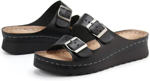 Vista 7 de JABASIC Women Comfort Slides Sandals Double Buckle Adjustable Slip On Platform Sandal