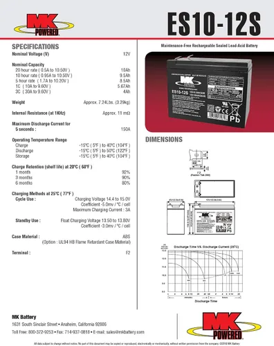 Vista 2 de MK Battery ES10-12S Batería de plomo-ácido sellada recargable sin mantenimiento