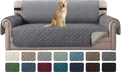 Vista 22 de H.VERSAILTEX Funda de sofá resistente al agua para sofá de 3 cojines, reversible, protector de muebles acolchado con correa elástica, funda de sofá
