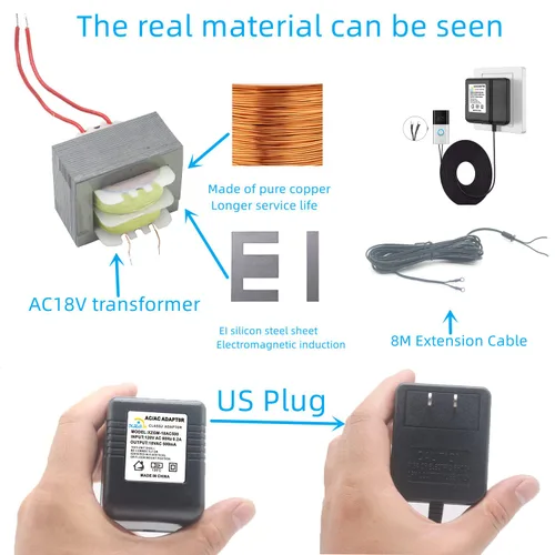 Vista 6 de Timbre de video negro, transformador de potencia especial, adaptador de corriente para timbre de puerta de 18V500MA, compatible con Ring, Nest