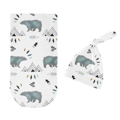 Vista 2 de Sweet Jojo Designs Bear Mountain - Juego de 2 gorros de capullo y gorro de punto elástico para bebé recién nacido, saco de dormir para bebé, saco