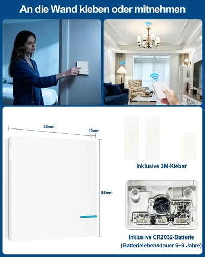 Vista 6 de Thinkbee Kit de interruptor de luz inalámbrico, interruptor de pared remoto con mini receptor, IP66 impermeable, 1969 pies para interiores