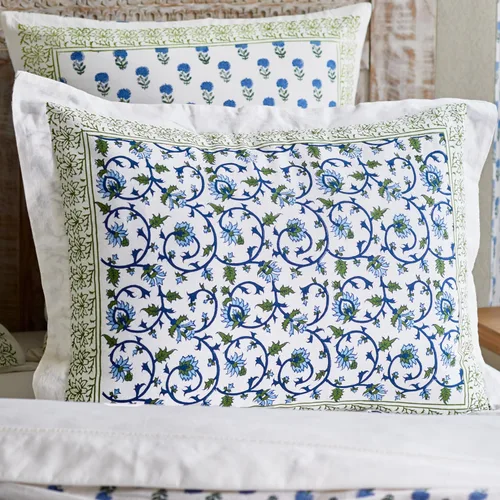 Vista 11 de Saffron Marigold Funda de almohada azul floral helechos del bosque de algodón de calidad, comercio justo, ropa de cama bohemio, estilo de cocina