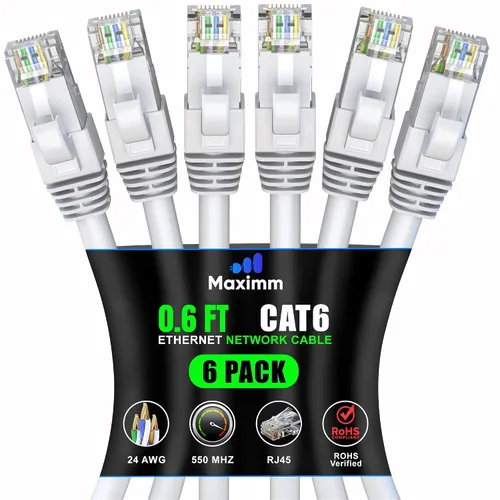 Vista 18 de Maximm Cable Ethernet Cat 6 de 0.6 pies (paquete de 6) – Cable LAN de alta velocidad, cable de Internet, cable de conexión y cable de red – UTP
