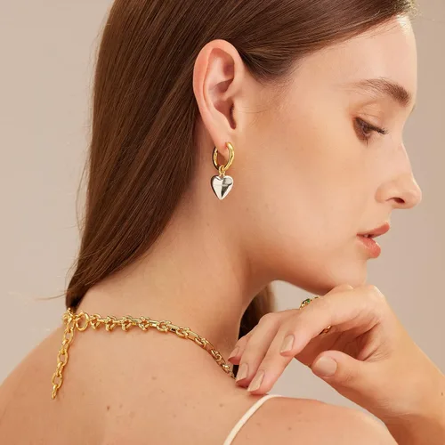 Vista 4 de C.Paravano Aretes de aro de oro de 18 quilates y plata esterlina para mujer