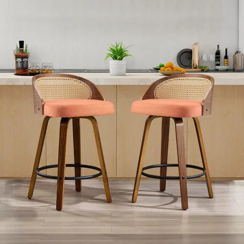 Vista 14 de VipDesk Taburetes de bar giratorios, Taburetes de bar de altura de mostrador de nogal con respaldo y brazos, Taburetes de bar tapizados modernos