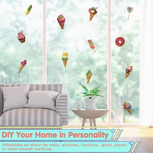 Vista 7 de Calcomanías de pared de helado extraíbles coloridas calcomanías de pared para despegar y pegar, calcomanías de helado para decoración de habitación