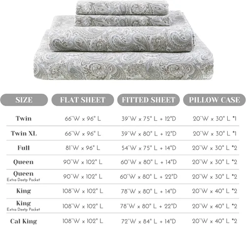Vista 4 de Comfort Spaces Juego de sábanas 100% algodón transpirable, ligero, suave con bolsillo elástico de 14 pulgadas que se adapta a colchones de hasta 16