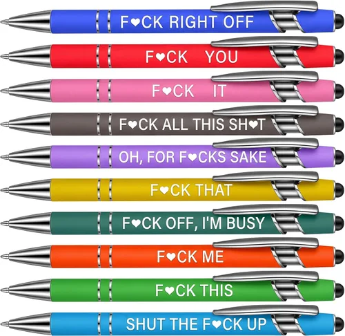 Vista 8 de 10 piezas bolígrafos para oficina, con citas inspiradoras sarcásticas, lápiz stylus táctil para pantalla, escrituras alentadoras, tinta negra