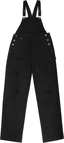 Vista 6 de Hybrid & Company Overol de mezclilla ajustable destruido casual para mujer, overol elástico Pvj156999-negro Ripp