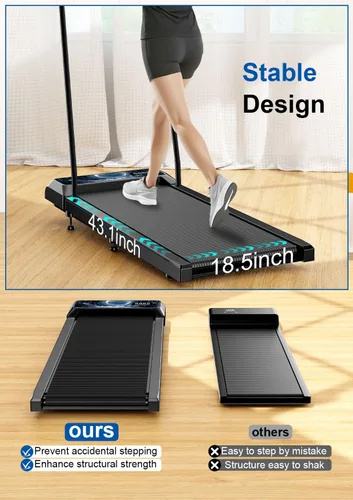 Vista 7 de Cinta de correr con asa extraíble, 2.5HP Cintas de correr portátiles para el hogar y la oficina, capacidad de 270 libras, cinta de correr debajo