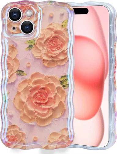 Vista 29 de IDweel Funda para iPhone 11, Lujosa Pintura al Óleo Retro Colorida con Patrón de Flores Brillantes Impresas, Lindo Borde Ondulado Rizado, Exquisita