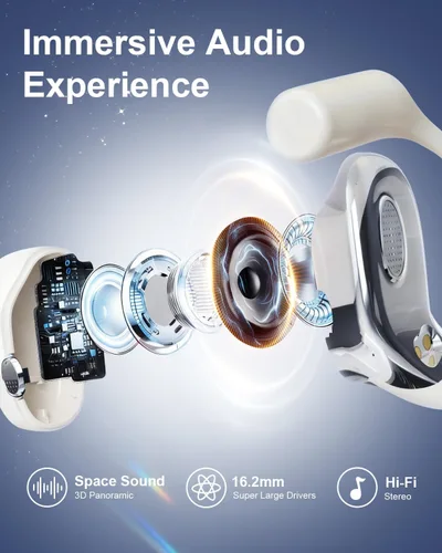 Vista 4 de ENC - Auriculares inalámbricos con 2 micrófonos, llamadas claras AI, cómodos ganchos para los oídos, sonido estéreo, auriculares Bluetooth