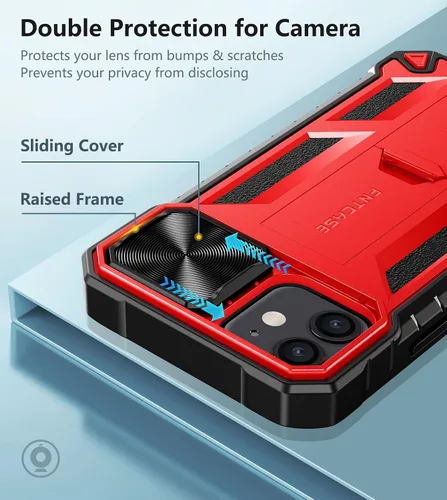 Vista 3 de FNTCASE Funda para iPhone 12: iPhone 12 Pro, protección a prueba de golpes de grado militar con soporte y carcasa de TPU resistente con textura mate