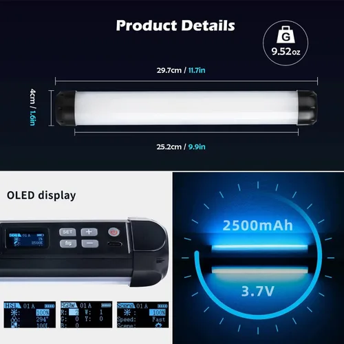 Vista 5 de Varita de luz de mano, tubo de luz RGB K21, control por aplicación, 2500K-8500K, varita de luz LED para pintura de luz nocturna, fotografía, video