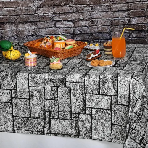 Vista 4 de durony 2 manteles de plástico para pared de piedra, impermeables, medievales, ladrillos de piedra para decoración de mesas temáticas de castillo