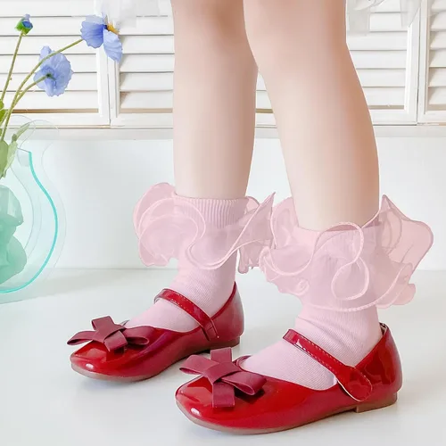 Vista 4 de Calcetines con volantes para niñas, calcetines de encaje doble con volantes, calcetines de algodón para concurso de belleza, paquete de 36