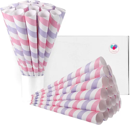 Vista 9 de Conos de algodón de azúcar, paquete de 30 unidades pastel para bebé, conos de papel multicolor de Candy Park para máquinas de algodón de azúcar