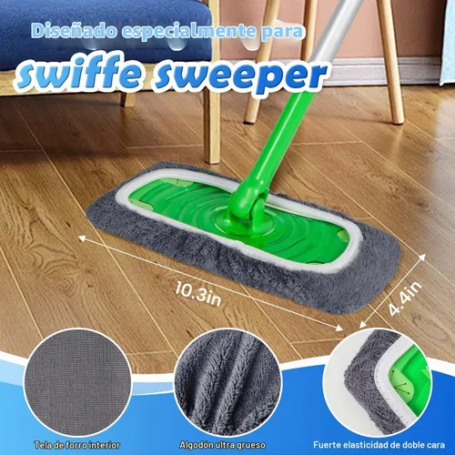 Vista 3 de Paquete de 6 almohadillas de microfibra reutilizables compatibles con la mopa Swiffer Sweeper, paños de barrido en seco y paños de fregado húmedo