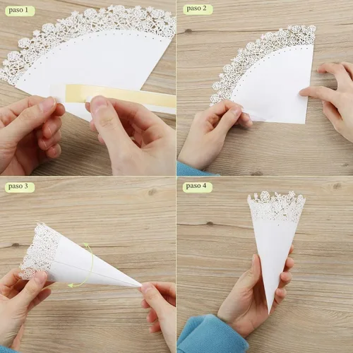 Vista 3 de GWHOLE Cono de pétalo de confeti de flores de 100 piezas para fiesta de boda, color blanco