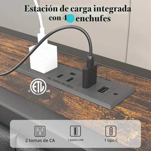 Vista 4 de Base de cama de plataforma de tamaño matrimonial con cabecera de almacenamiento, proyector de estrellas, color negro Charging Station, Heavy-Duty