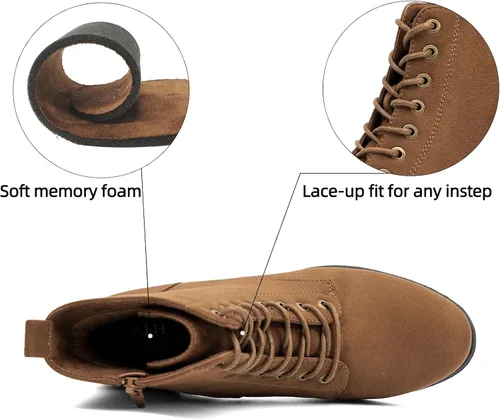 Vista 3 de VJH confort Botines de moda para mujer, tacón bajo, botines de combate gruesos con cordones y cremallera lateral