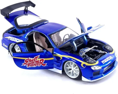 Vista 4 de Jada Street Fighter 1:24 1993 Mazda RX-7 - Coche fundido a presión y figura de Chun-Li de 2.75 pulgadas, juguetes para niños y adultos