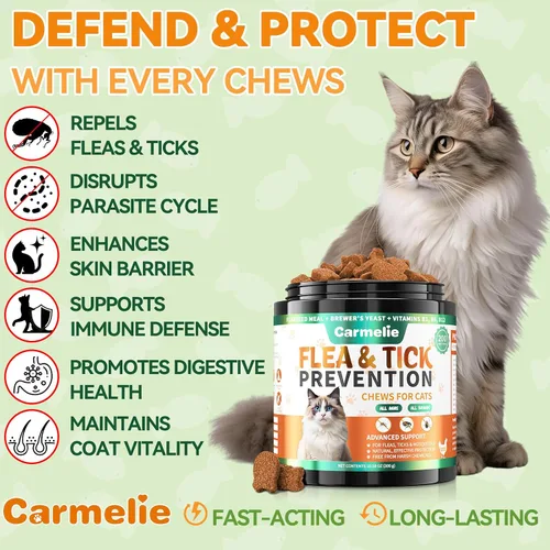 Vista 2 de Combo de pulgas masticables para gatos y perros, 200 masticables cada uno, prevención natural de pulgas y garrapatas para gatos y perros