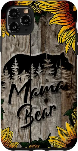 Vista 13 de Funda de regalo para el día de la madre con diseño de girasol de madera rústica para iPhone 16 Mama Bear