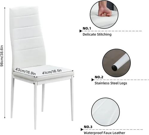 Vista 7 de Mondeer Juego de mesa de comedor para 4, sillas de mesa de cocina con respaldo alto, juego de comedor y oficina en casa, 47.2 x 35.4 x 29.5 pulgadas