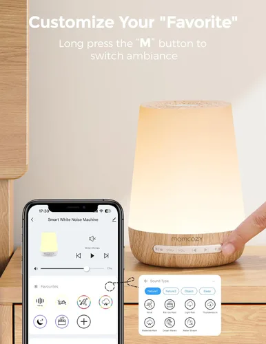 Vista 4 de Momcozy Monitor de bebé inteligente WiFi con cámara y audio y máquina de ruido blanco Momcozy para dormir del bebé con luz nocturna