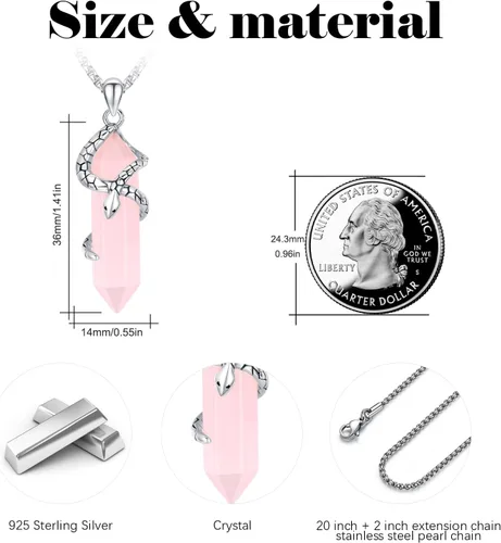Vista 3 de CUOKA MIRACLE Collar de serpiente, collar de cuarzo, collar con colgante de cristal curativo, collar de plata de ley 925, collar de cristal