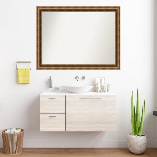 Vista 876 de Amanti Art Espejo de pared personalizado no biselado (25 x 25 pulgadas), marco de bronce acentuado, varios tamaños personalizados, espejo de baño