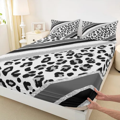 Vista 20 de Sábana bajera ajustable para niños, tamaño individual, diseño de cebra y leopardo con purpurina, decoración de habitación para niñas y mujeres, A1
